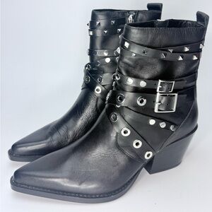 ZARA Women’s Black Studded Ankle Boots Size 7.5 Block Heel Side Zip New w/ Tag